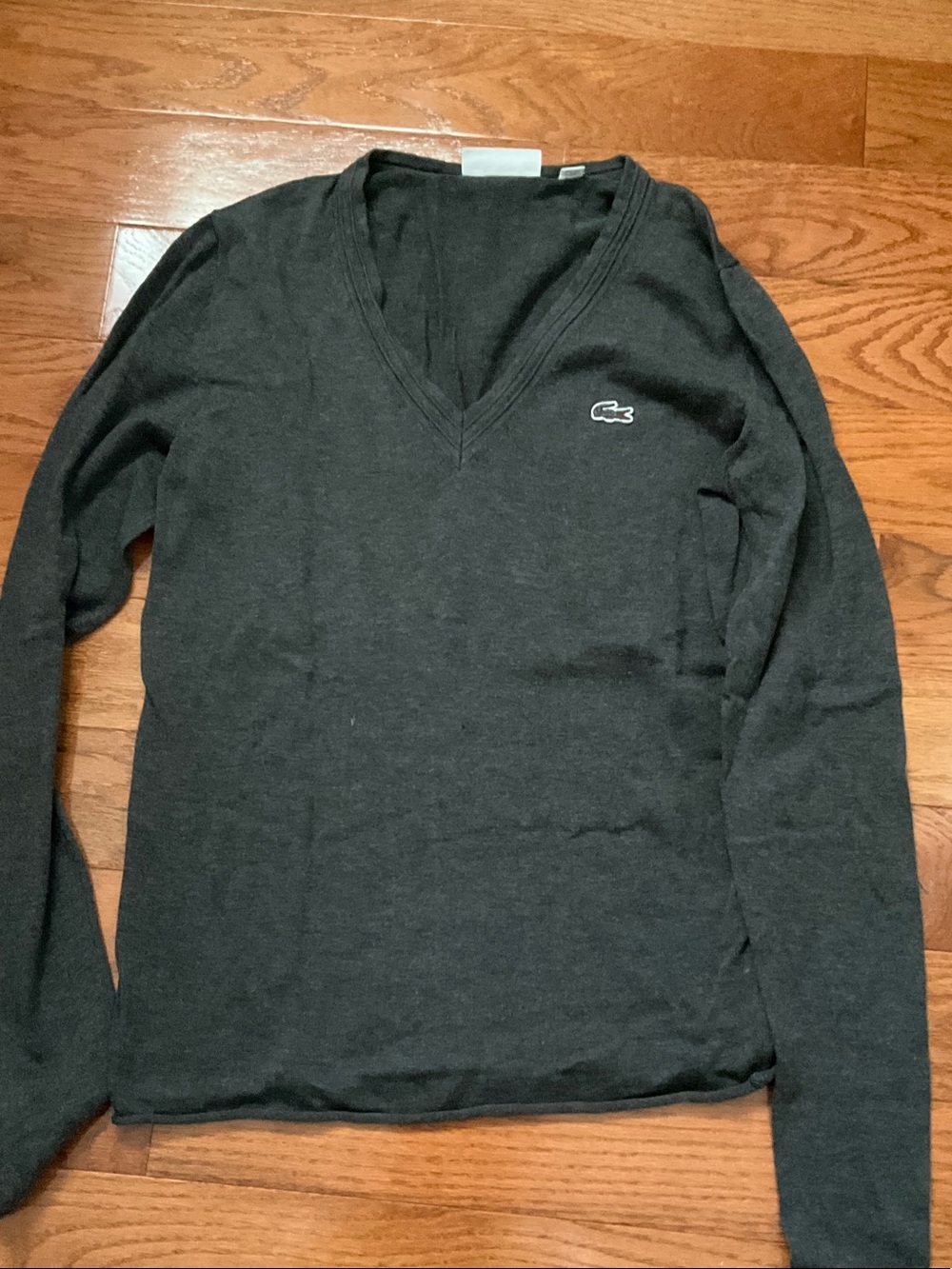 Lacoste Women’s  V-Neck Long Sleeve Sweater - Charcoal Gray